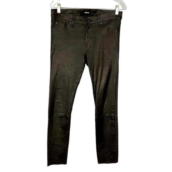 Hudson Womens Juliette Super Skinny Black Lamb Leather Jeans ALTERED size 30 - Picture 2 of 12